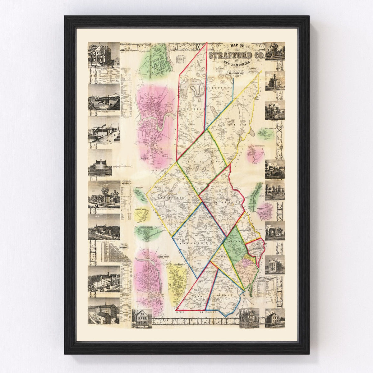 Strafford County Vintage Map 1856