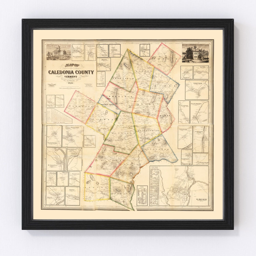 Caledonia County Vintage Map 1858