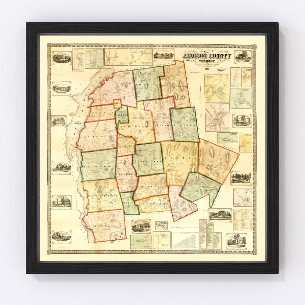 Addison County Vintage Map 1857