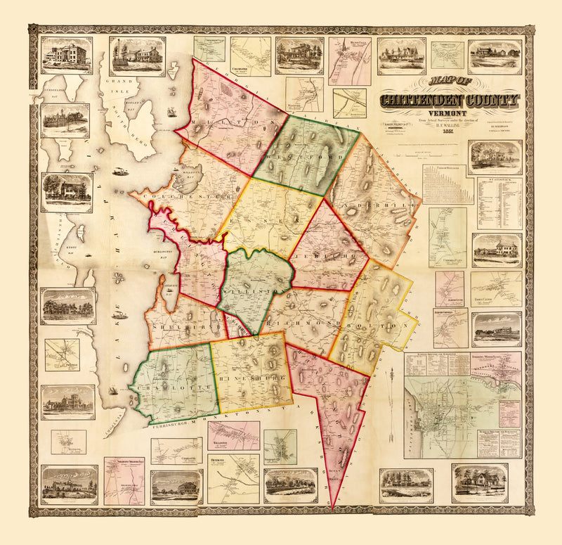 Size comparison using Vintage Map of Chittenden County, Vermont 1857