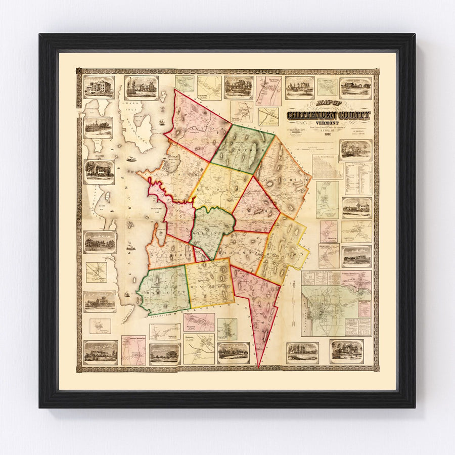 Vintage Map of Chittenden County, Vermont 1857