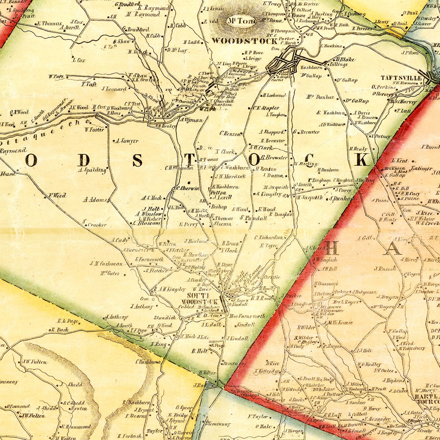 Restored historic details from the 1855 county map of Windsor County, Vermont