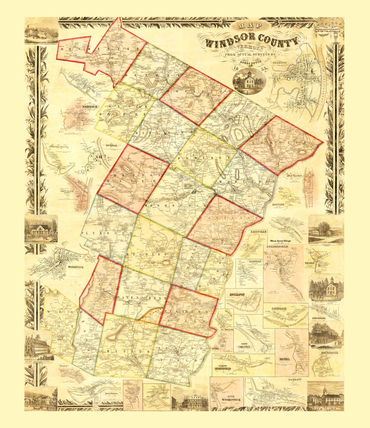 Preview of Vintage Map of Windsor County, Vermont 1855