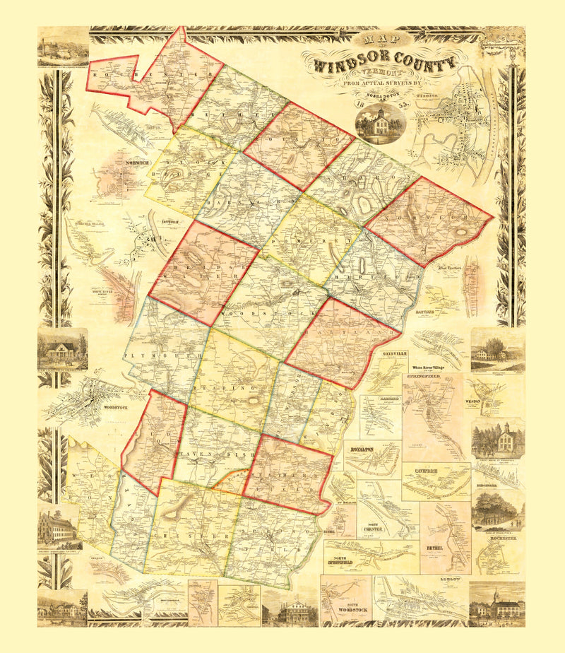Size comparison using Vintage Map of Windsor County, Vermont 1855