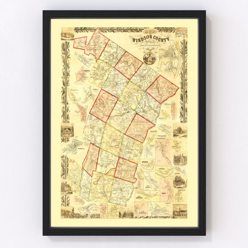 Windsor County Vintage Map 1855
