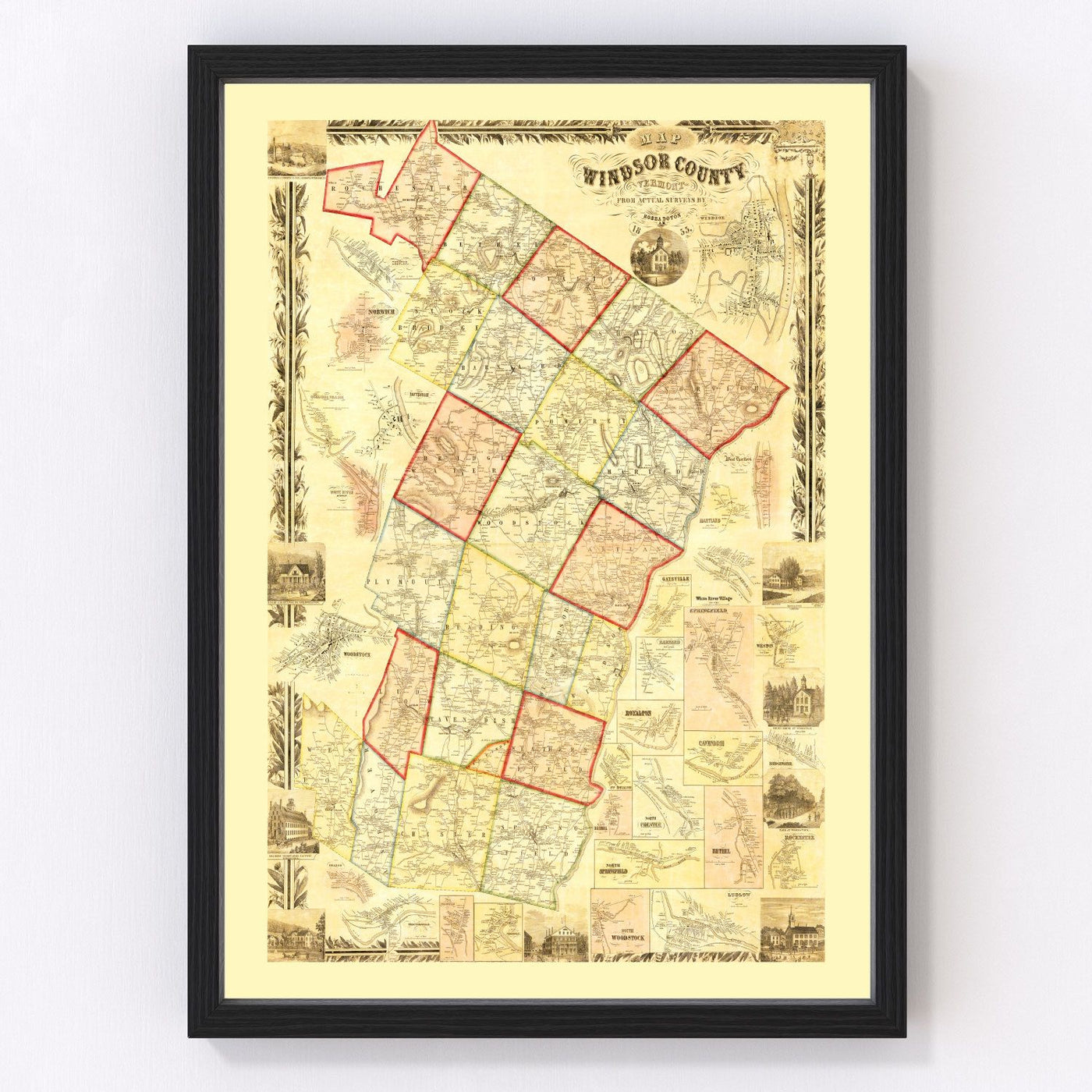 Windsor County Vintage Map 1855