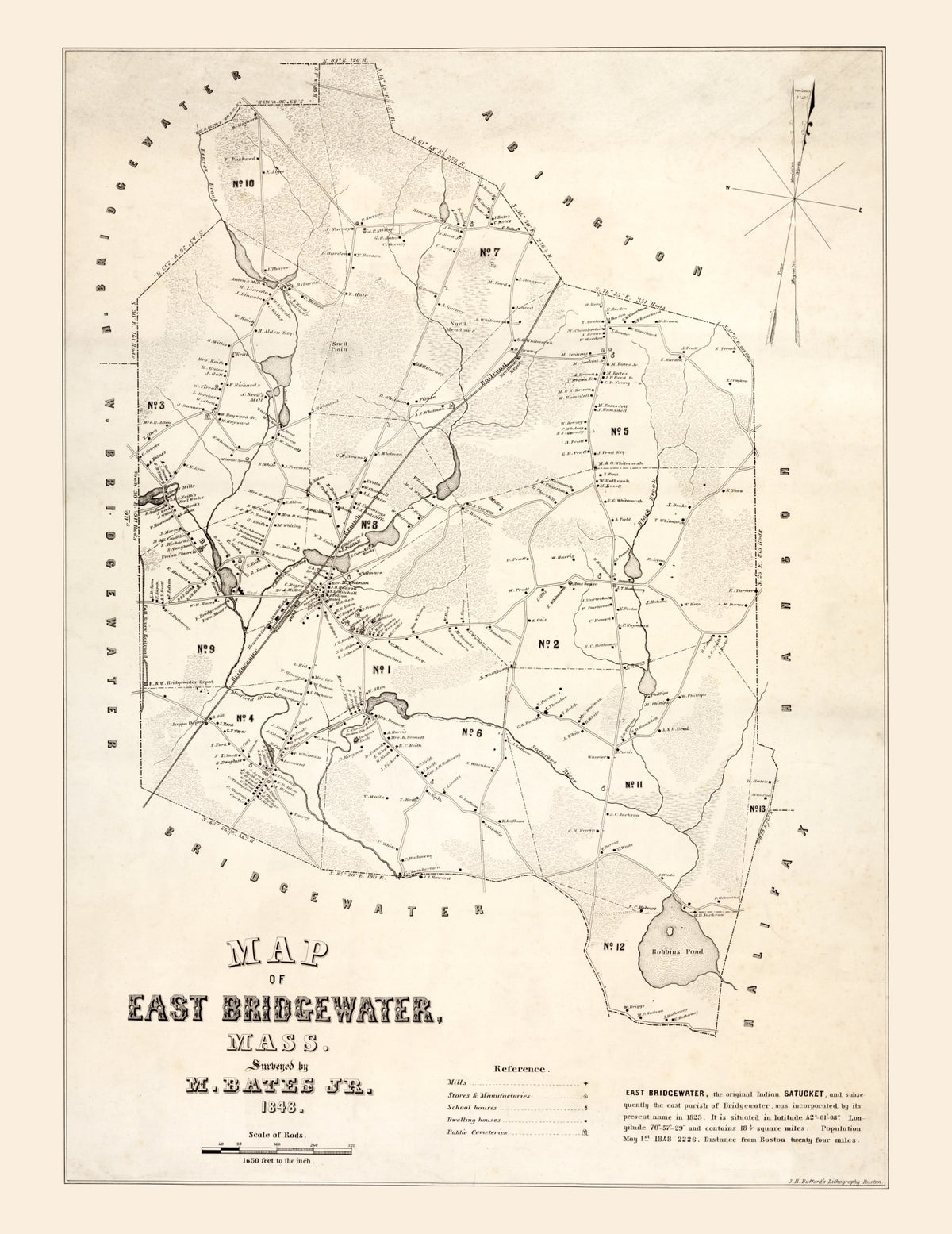 Preview of Vintage Map of Bridgewater County, Massachusetts 1848