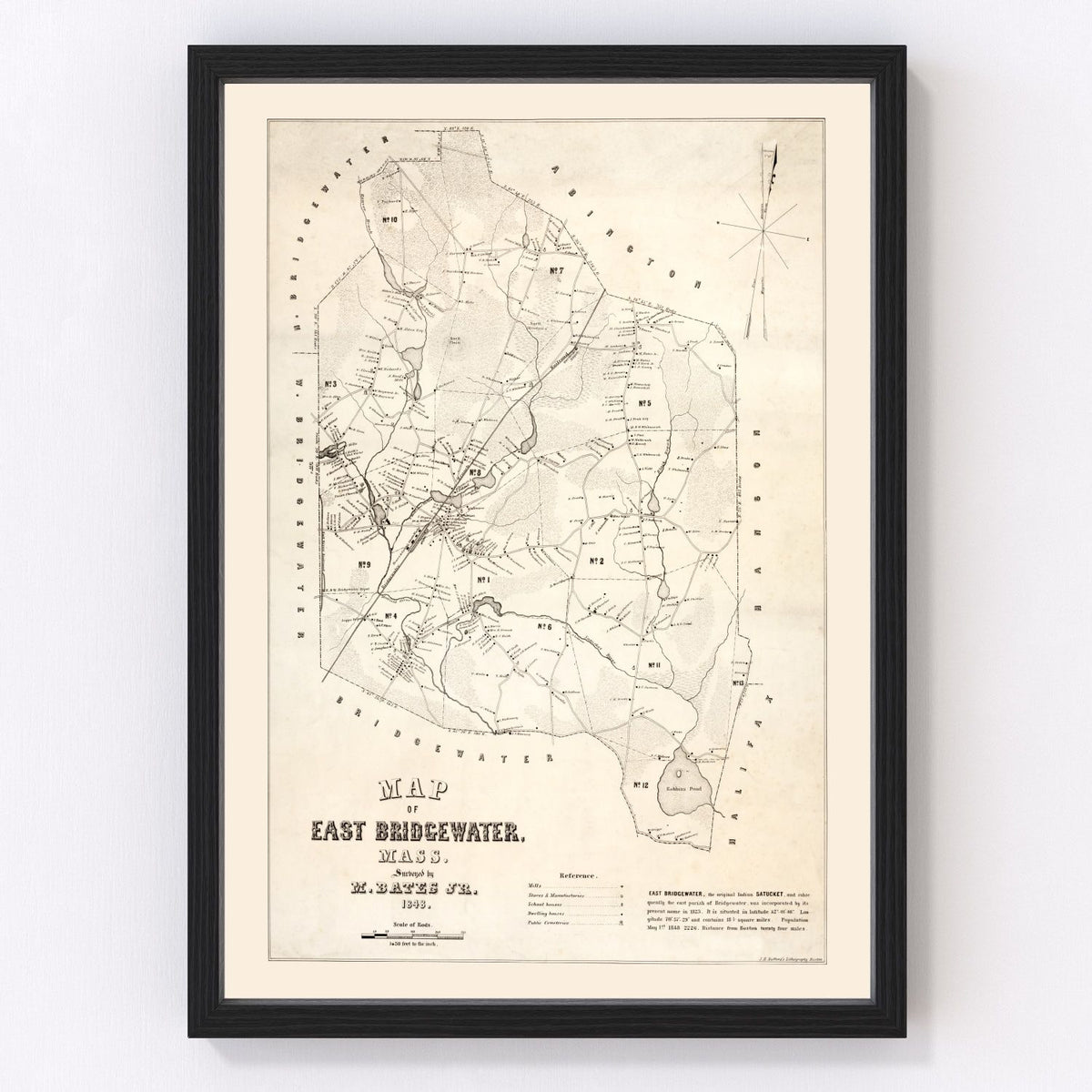 Bridgewater County Vintage Map 1848