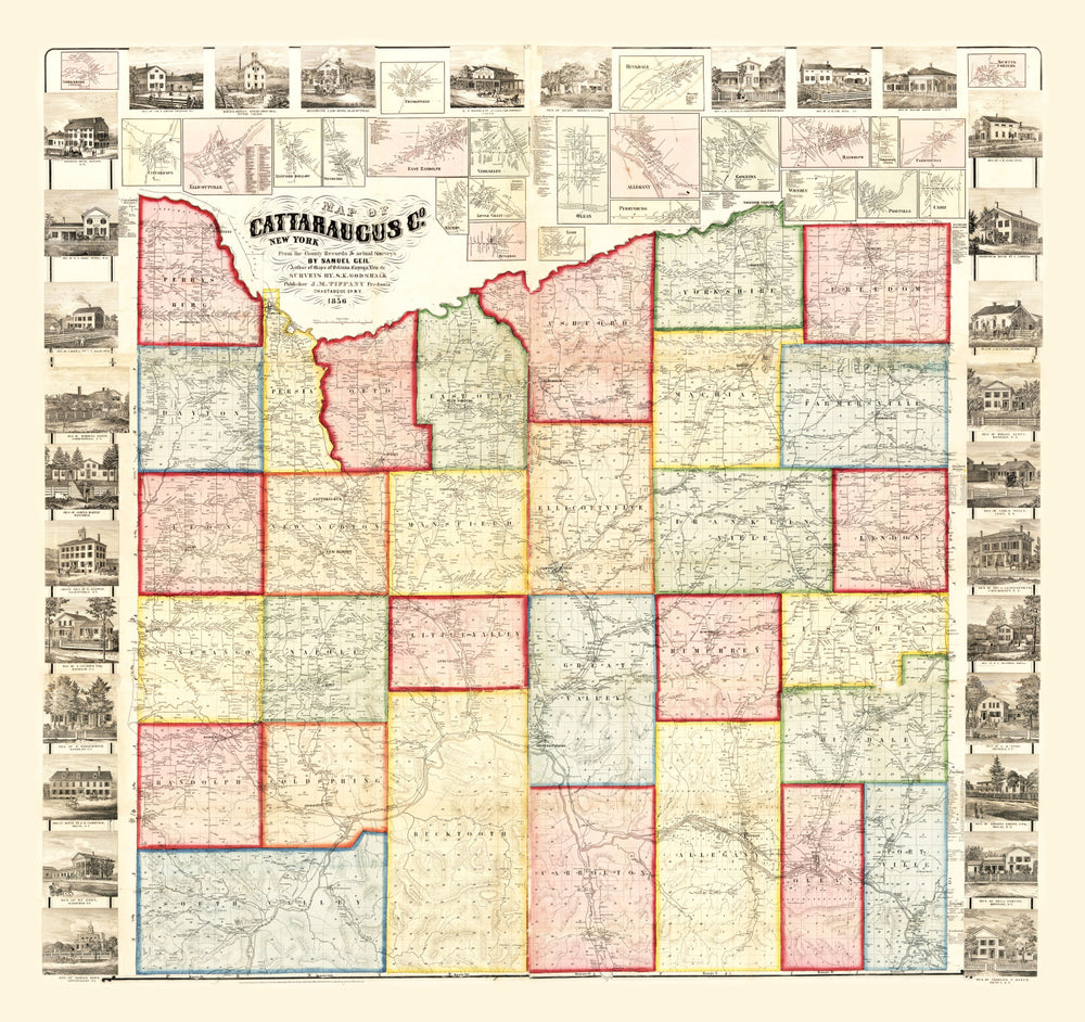 Vintage Map of Cattaraugus County, New York 1856 print style example