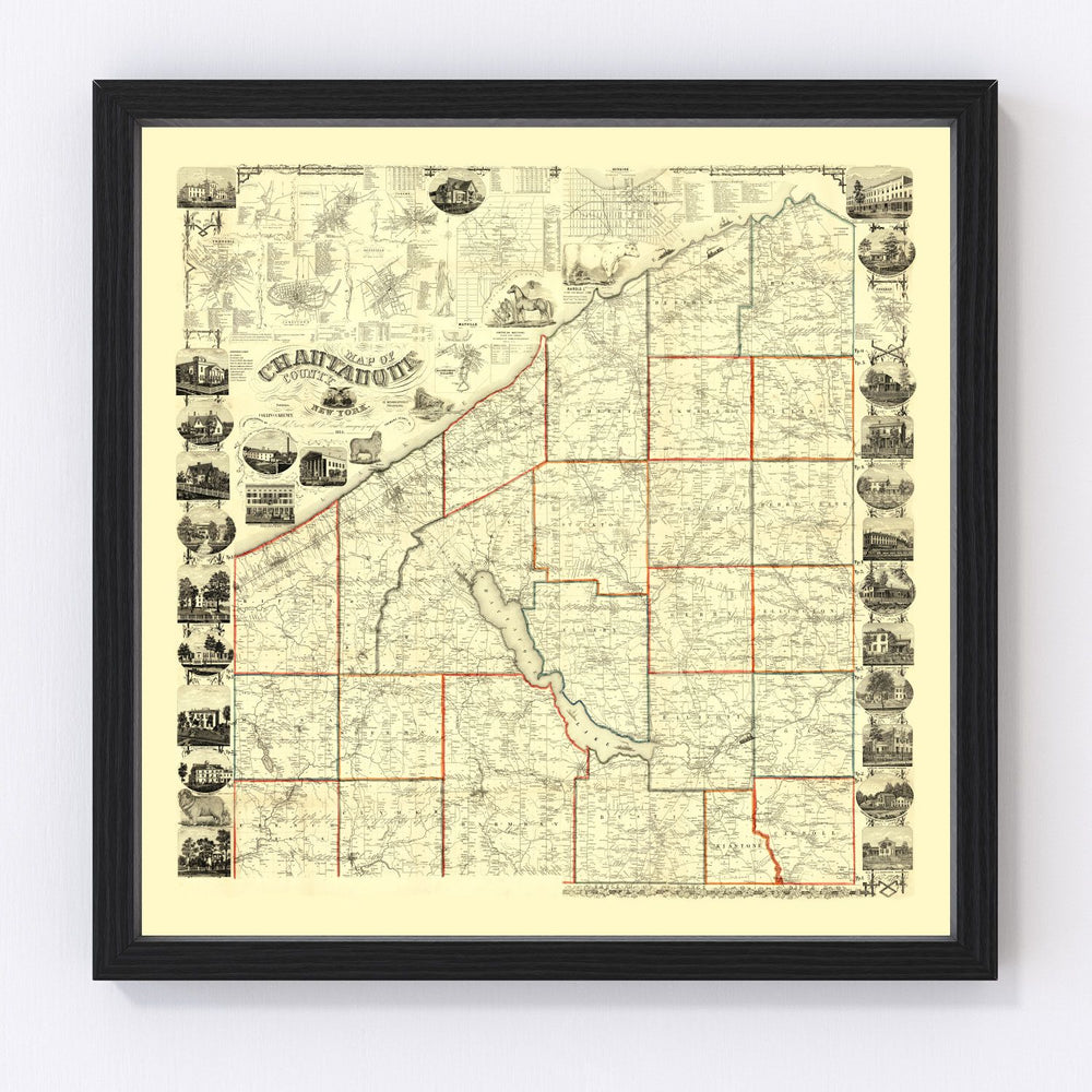 Chautauque County Vintage Map 1854
