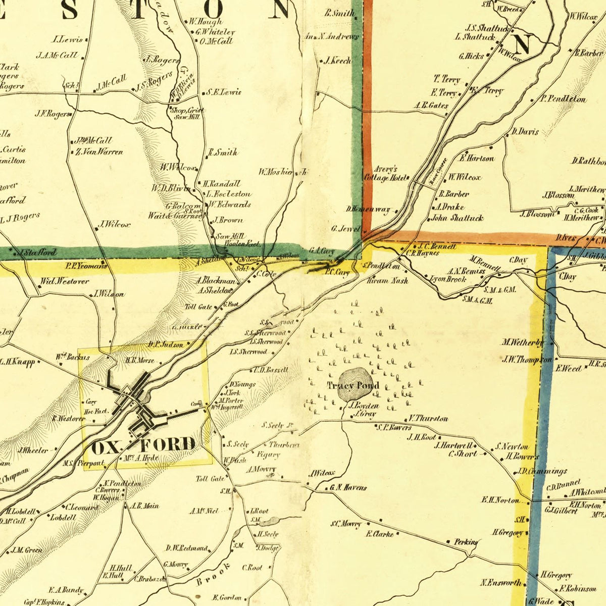 Restored historic details from the 1855 county map of Chenango County, New York