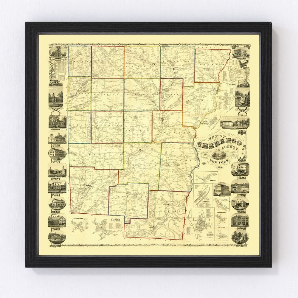 Chenango County Vintage Map 1855