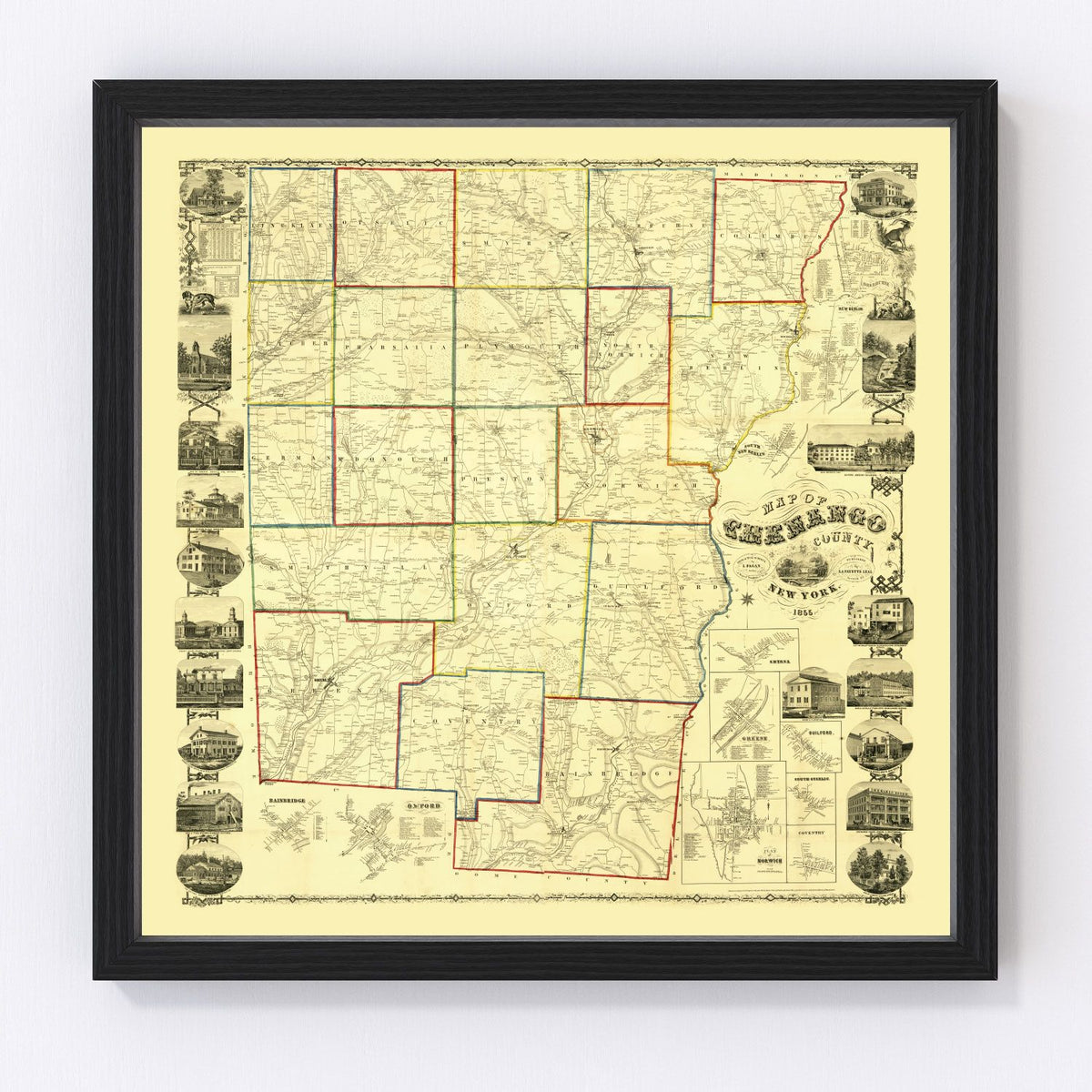 Chenango County Vintage Map 1855