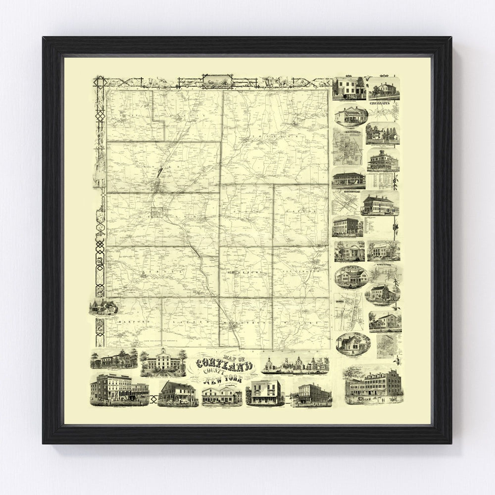 Cortland County Vintage Map 1855