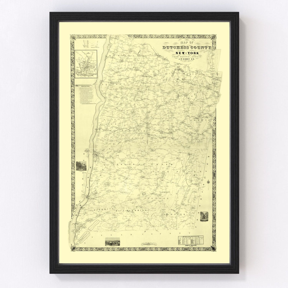Dutchess County Vintage Map 1850