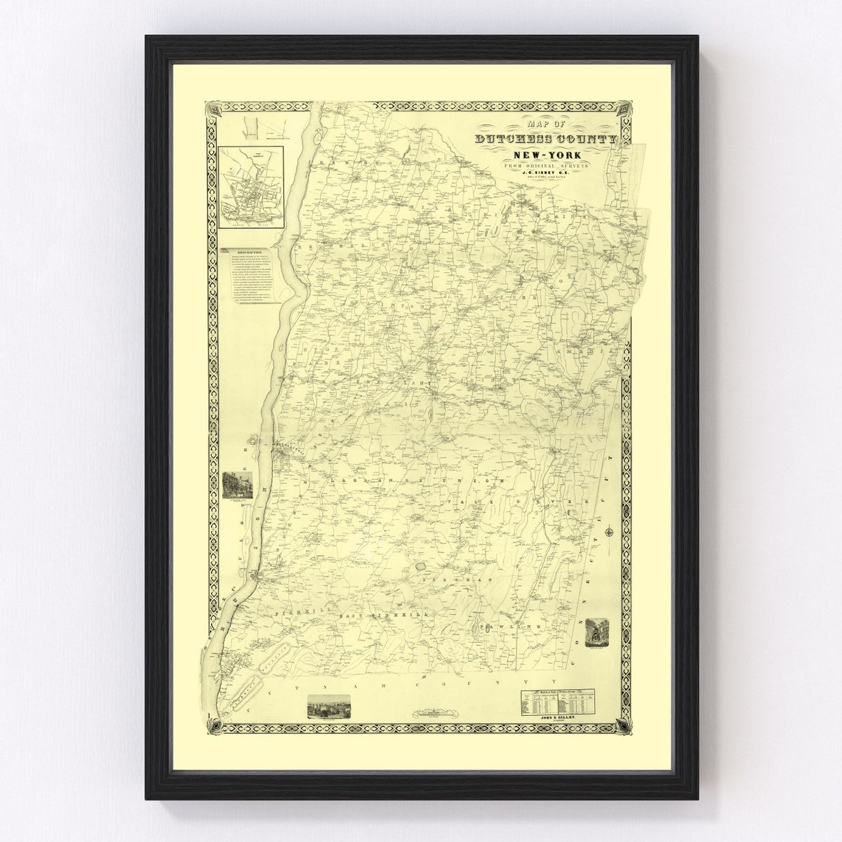 Dutchess County Vintage Map 1850