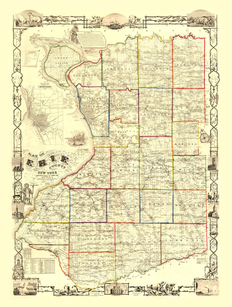 Size comparison using Vintage Map of Erie County, New York 1854