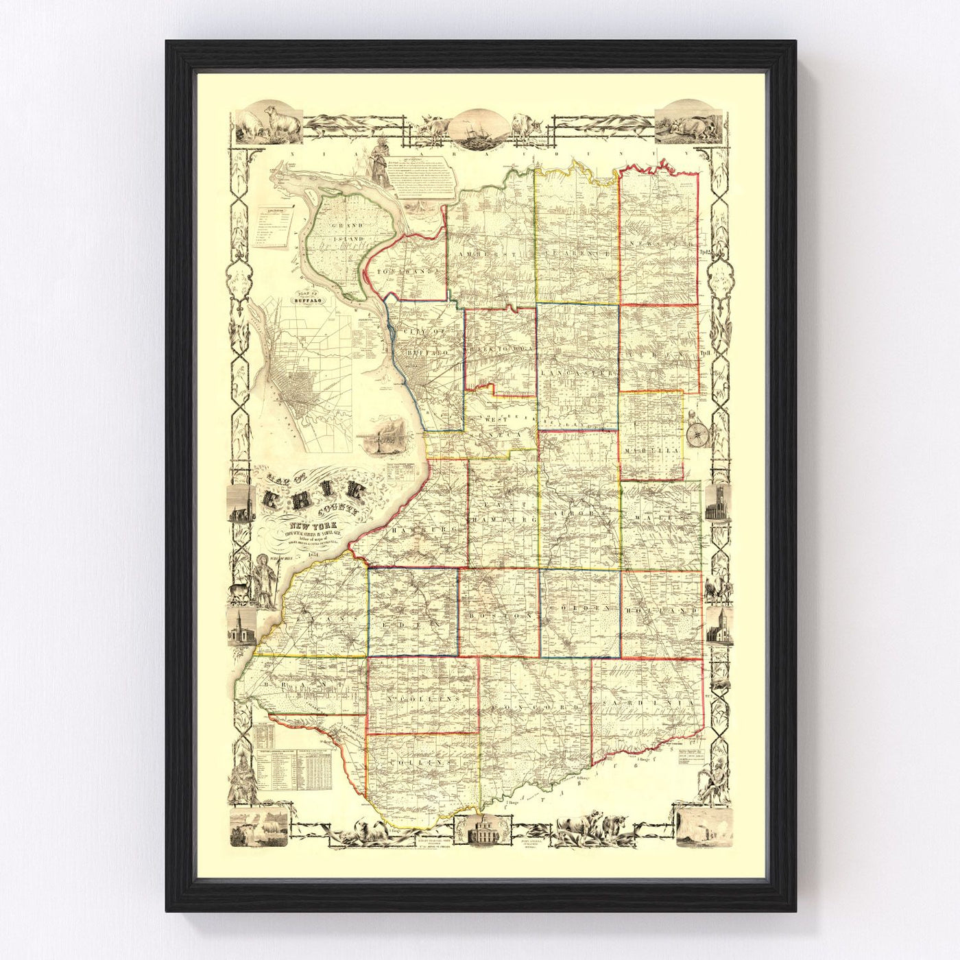 Erie County Vintage Map 1854