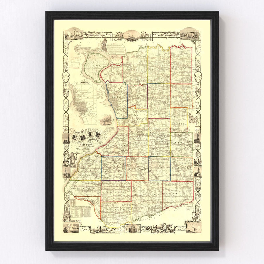 Vintage Map of Erie County, New York 1854