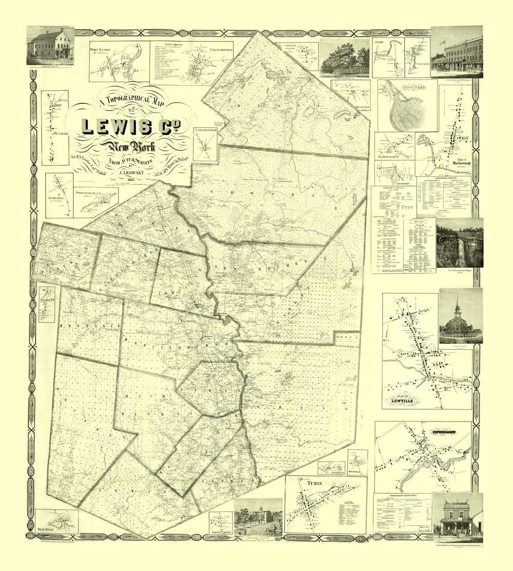 Vintage Map of Lewis County, New York 1857 print style example