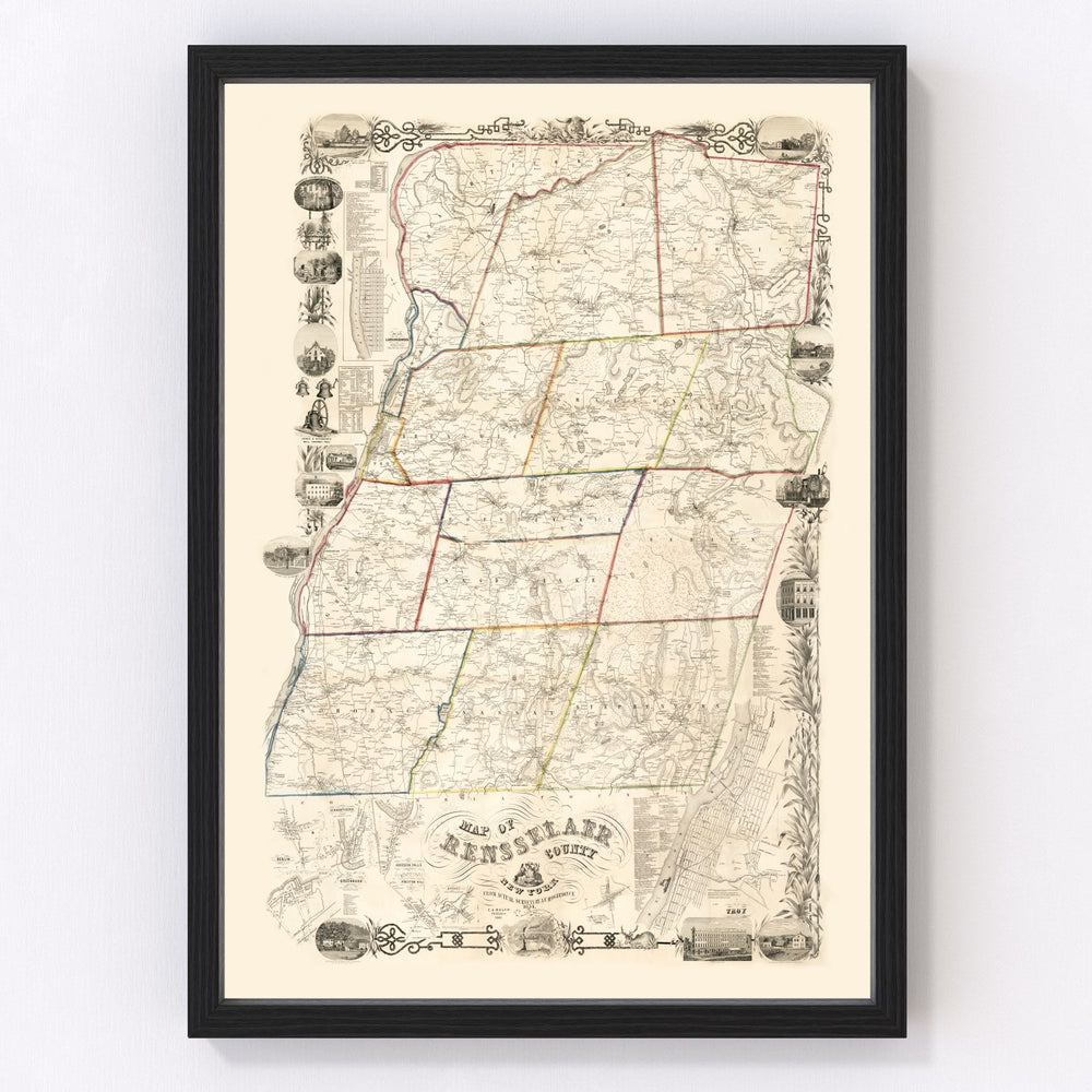 Rensselaer County Vintage Map 1854