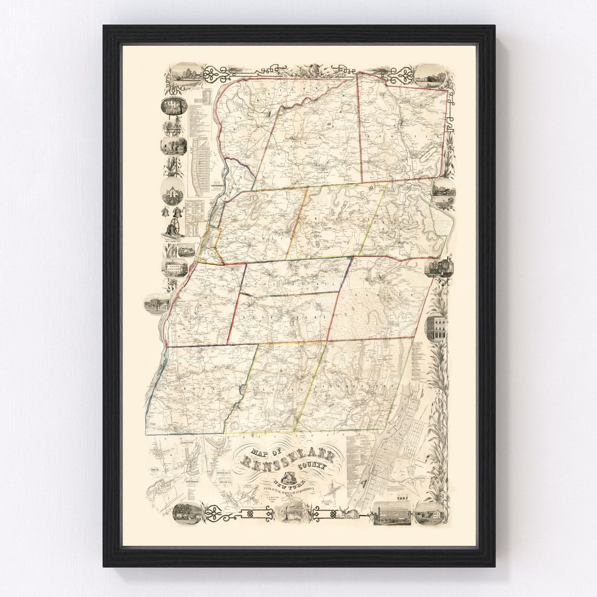 Rensselaer County Vintage Map 1854