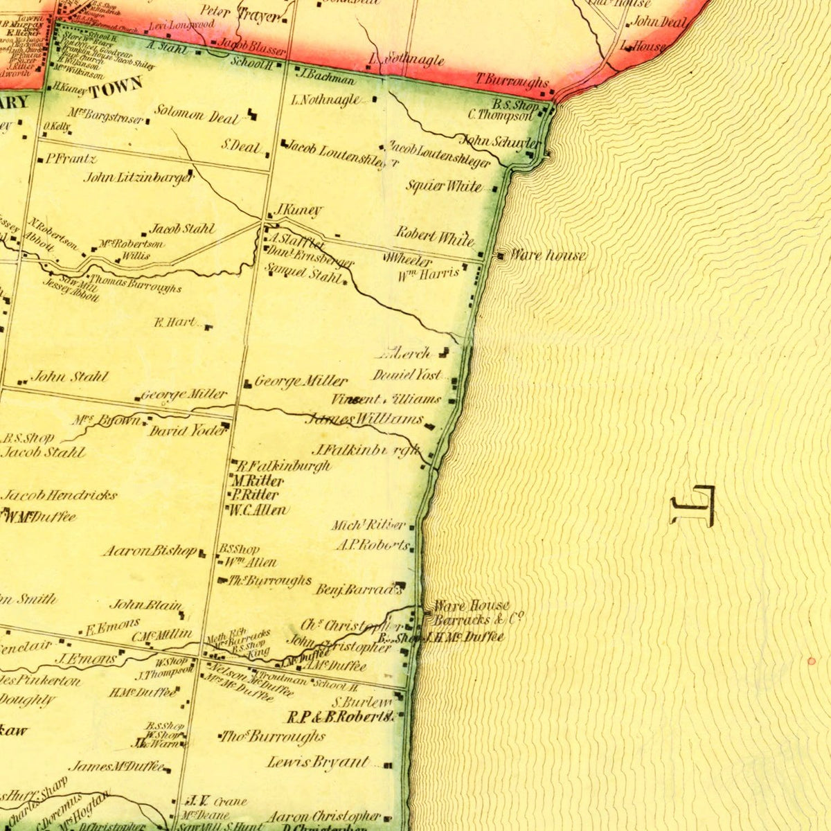 Restored historic details from the 1858 county map of Seneca County, New York