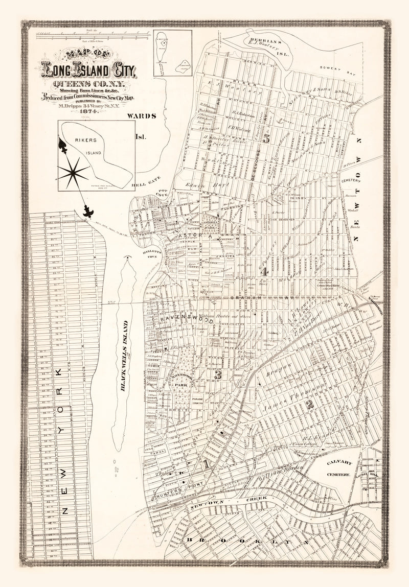 Size comparison using Vintage Map of Queens County, New York 1874