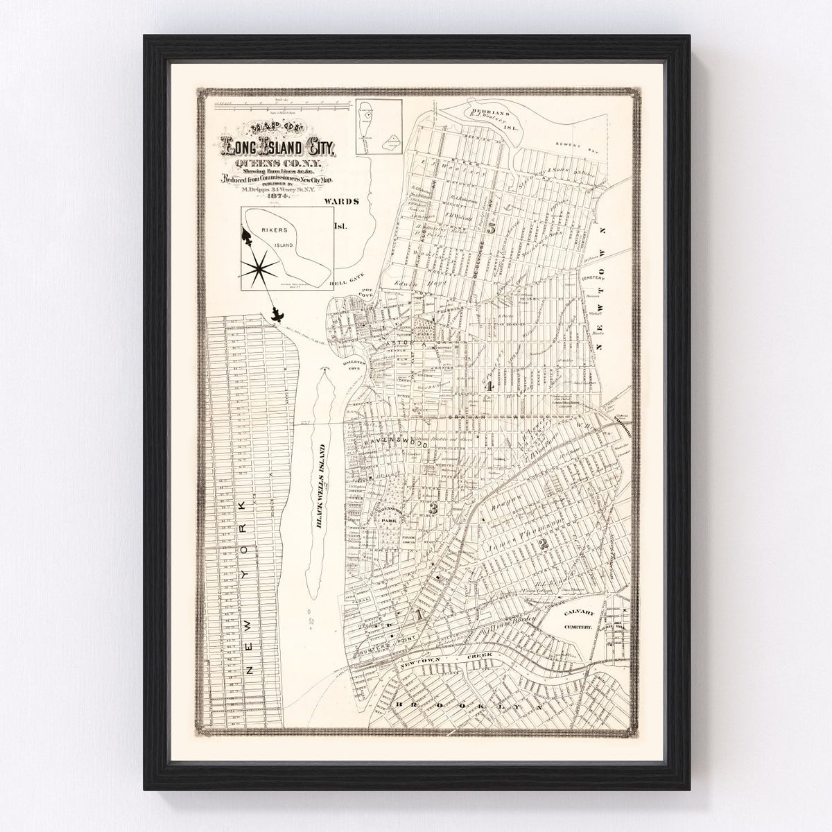 Queens County Vintage Map 1874