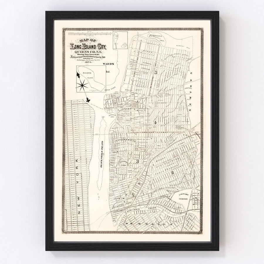 Queens County Vintage Map 1874