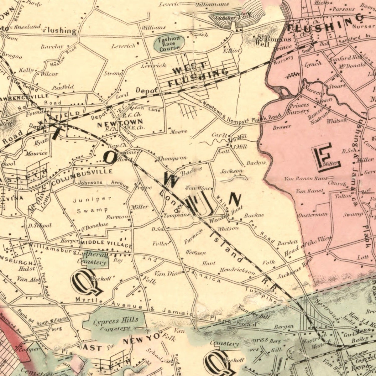 Restored historic details from the 1860 county map of Kings County, New York