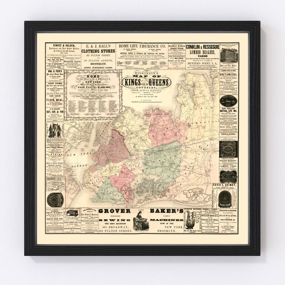 Kings County Vintage Map 1860