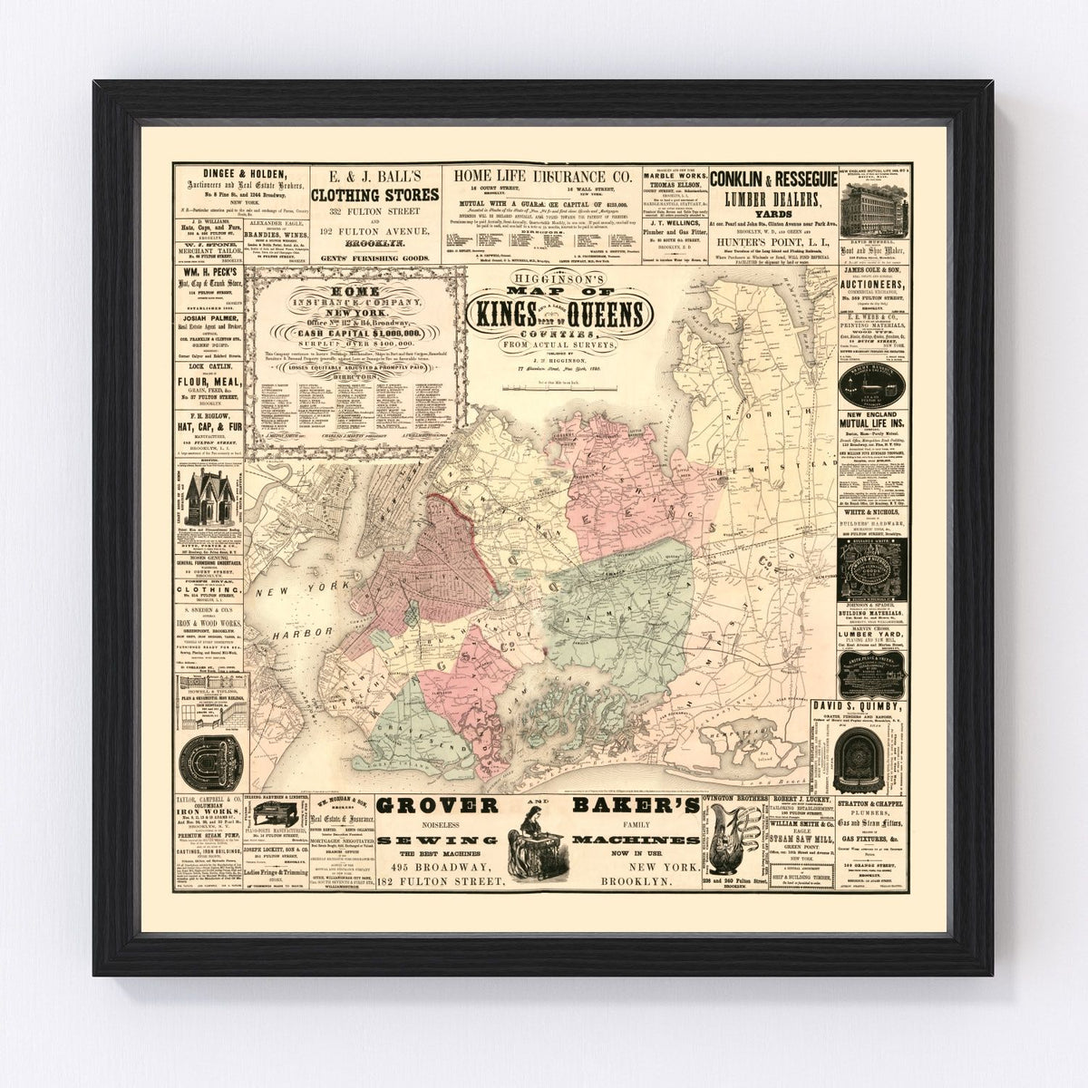 Kings County Vintage Map 1860