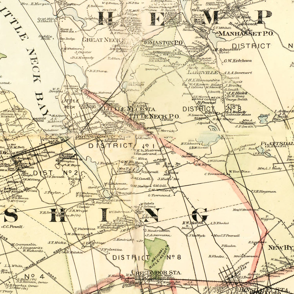 Restored historic details from the 1886 county map of Kings County, New York