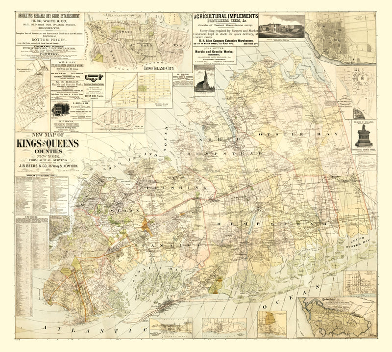 Size comparison using Vintage Map of Kings County, New York 1886