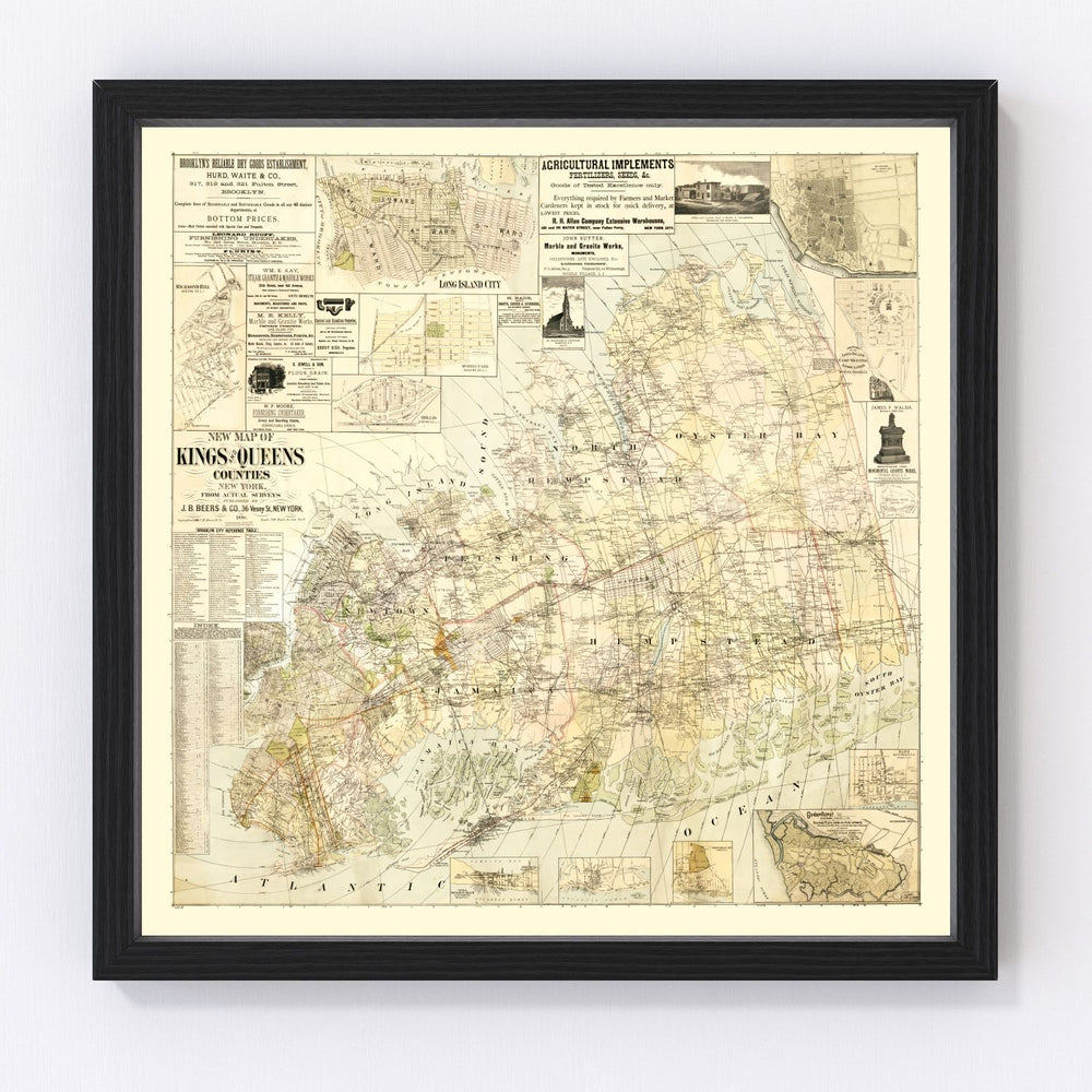 Kings County Vintage Map 1886