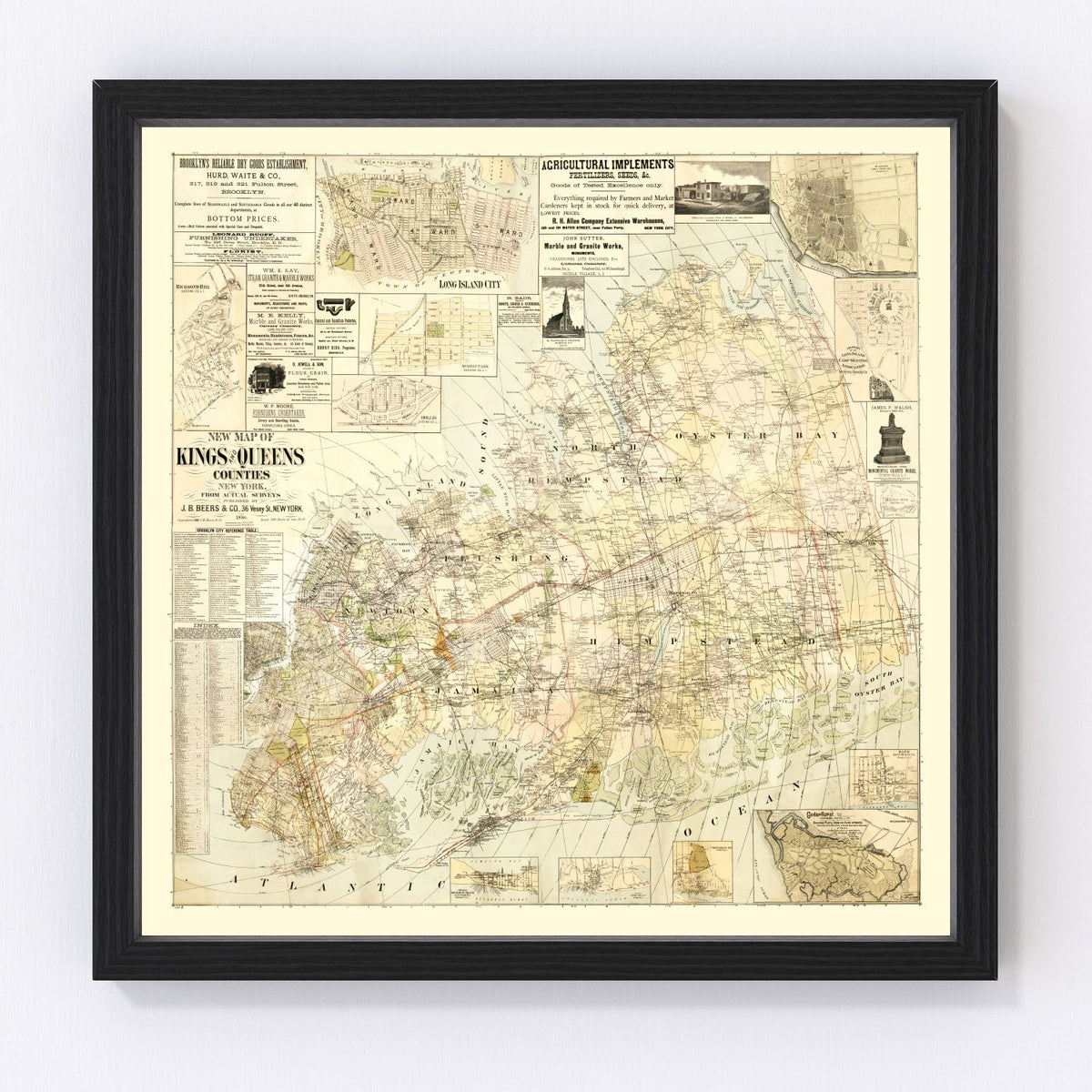 Kings County Vintage Map 1886