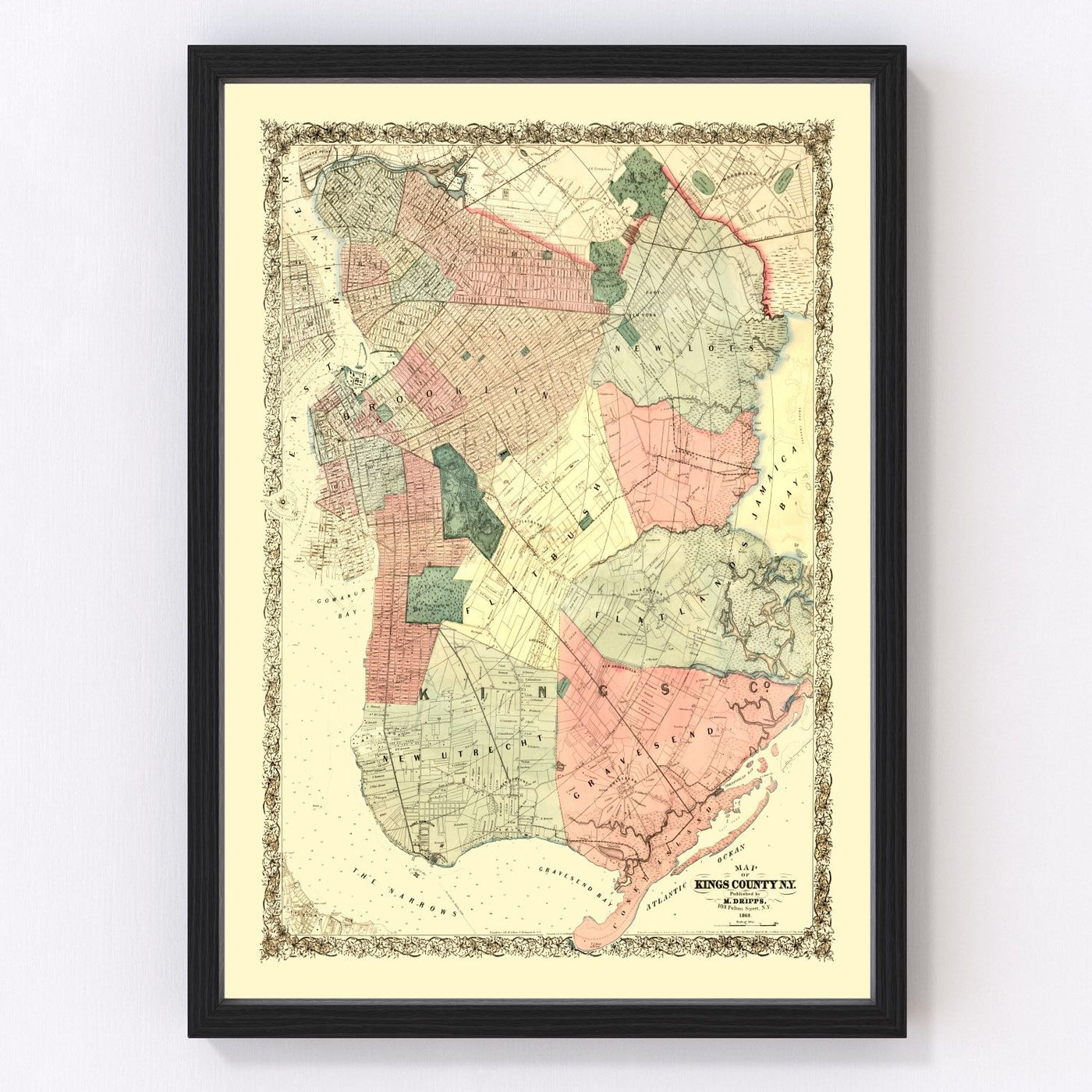 Kings County Vintage Map 1868