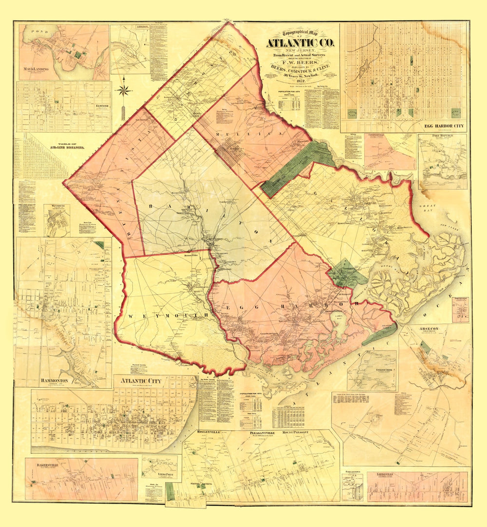 Vintage Map of Atlantic County, New Jersey 1872 print style example