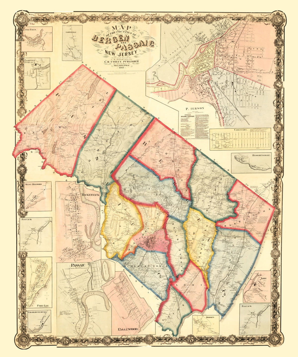 Preview of Vintage Map of Bergen County, New Jersey 1861