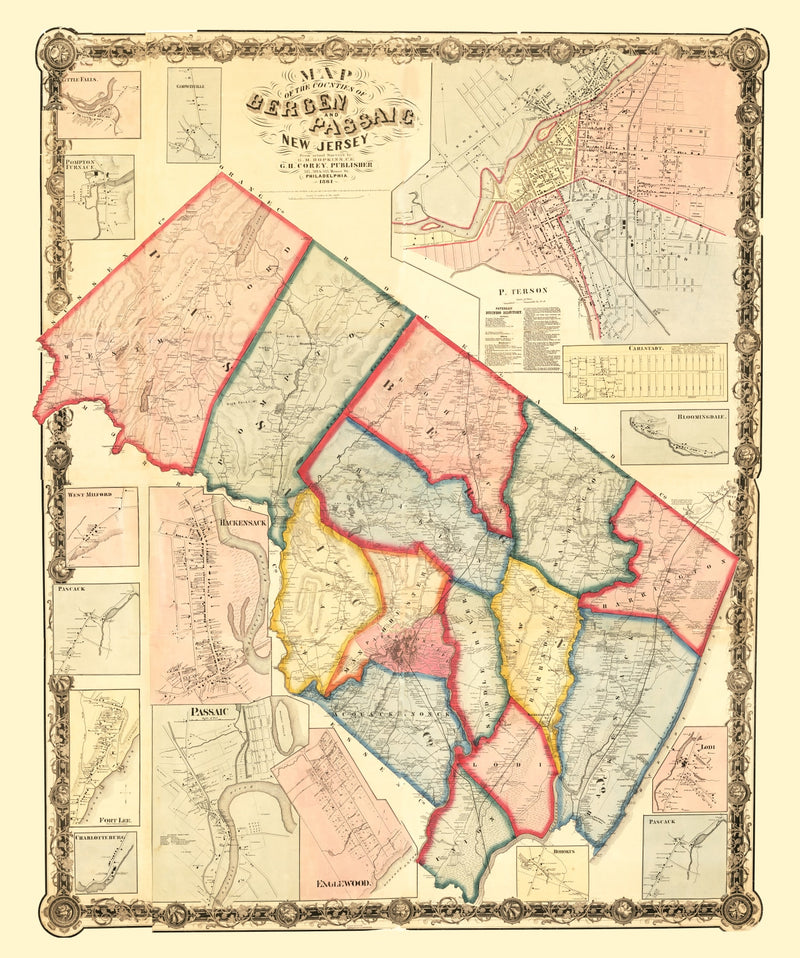 Size comparison using Vintage Map of Bergen County, New Jersey 1861