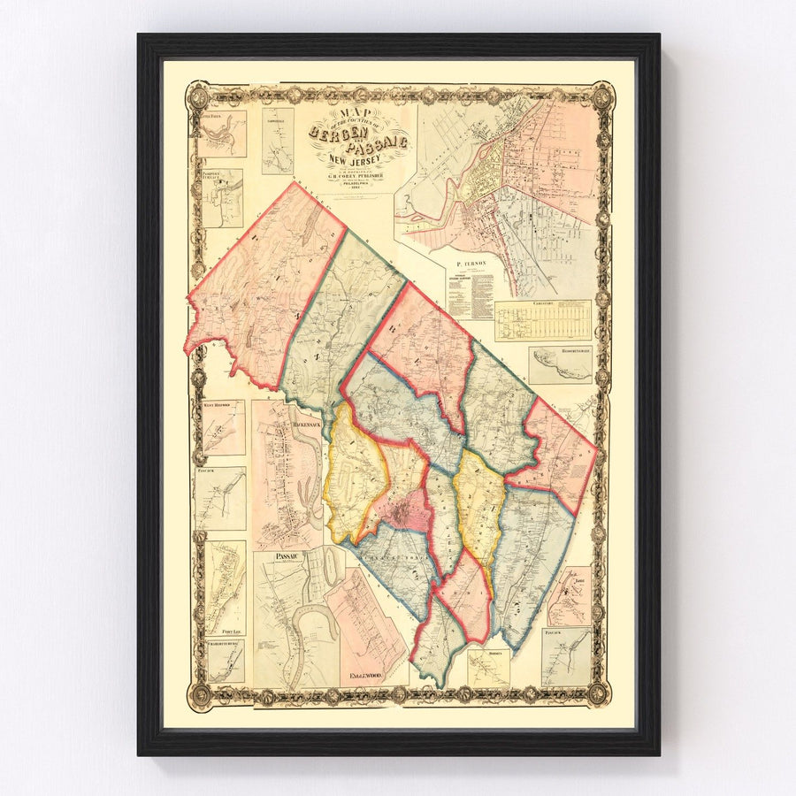 Vintage Map of Bergen County, New Jersey 1861