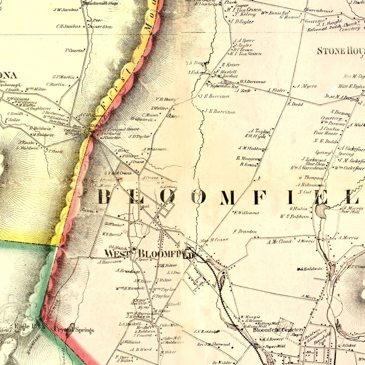 Restored historic details from the 1859 county map of Essex County, New Jersey