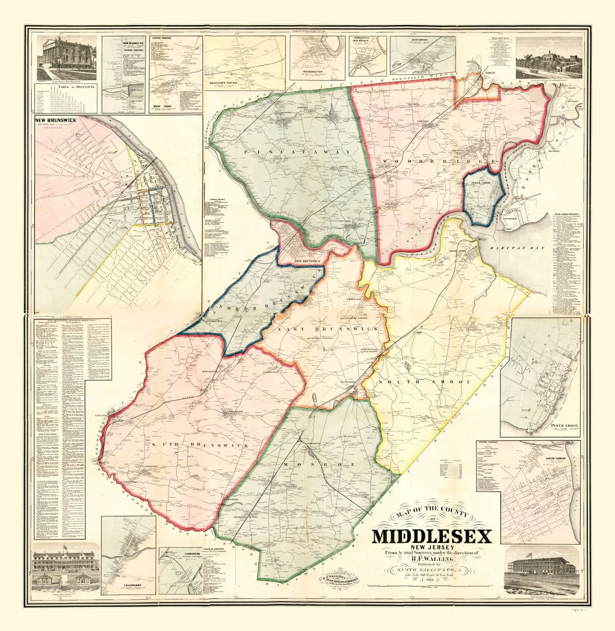 Preview of Vintage Map of Middlesex County, New Jersey 1861