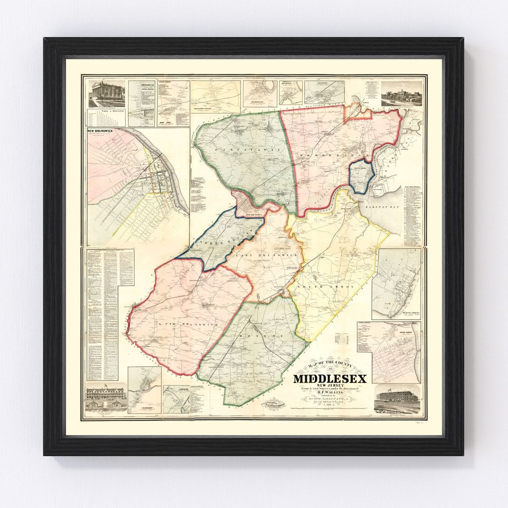 Middlesex County Vintage Map 1861