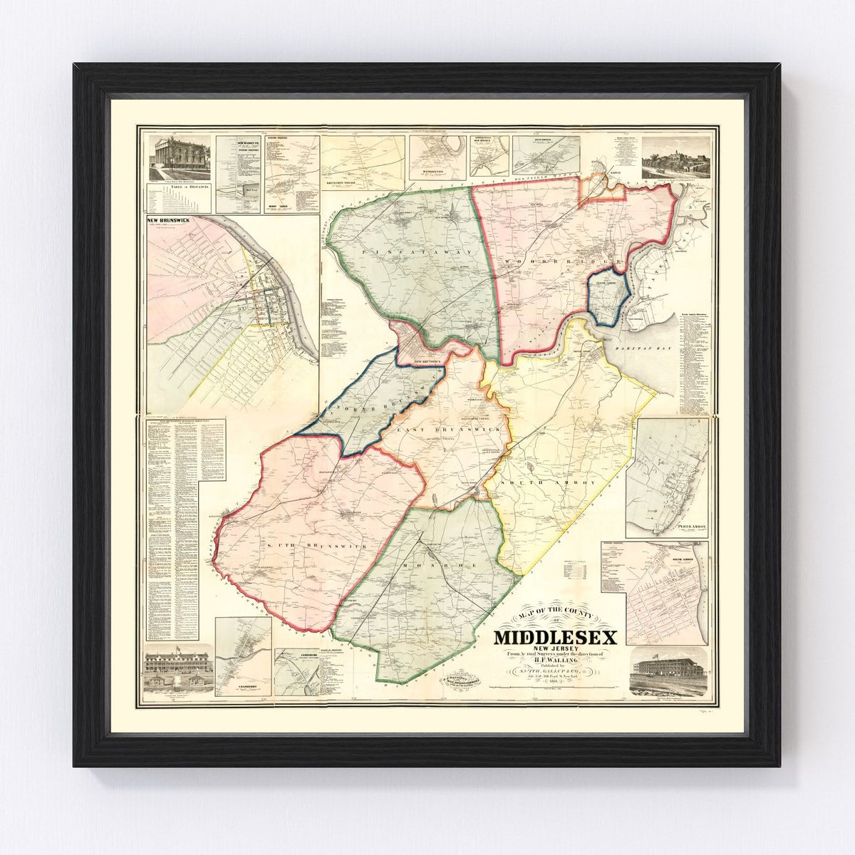 Middlesex County Vintage Map 1861