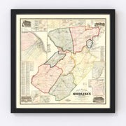 Middlesex County Vintage Map 1861