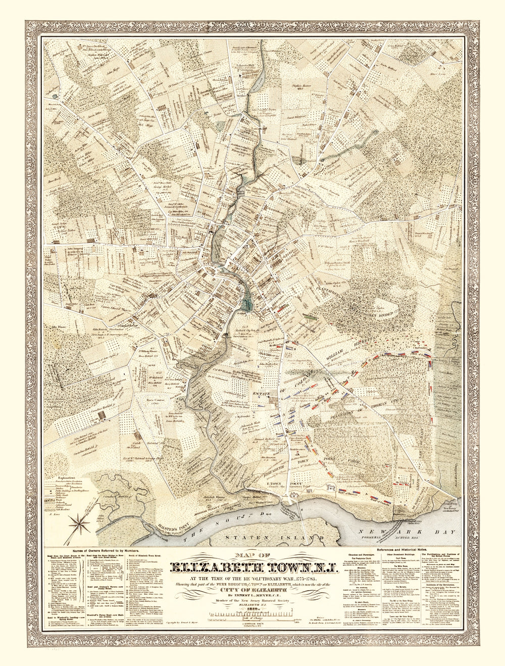 Vintage Map of Elizabethtown County, New Jersey 1775 print style example