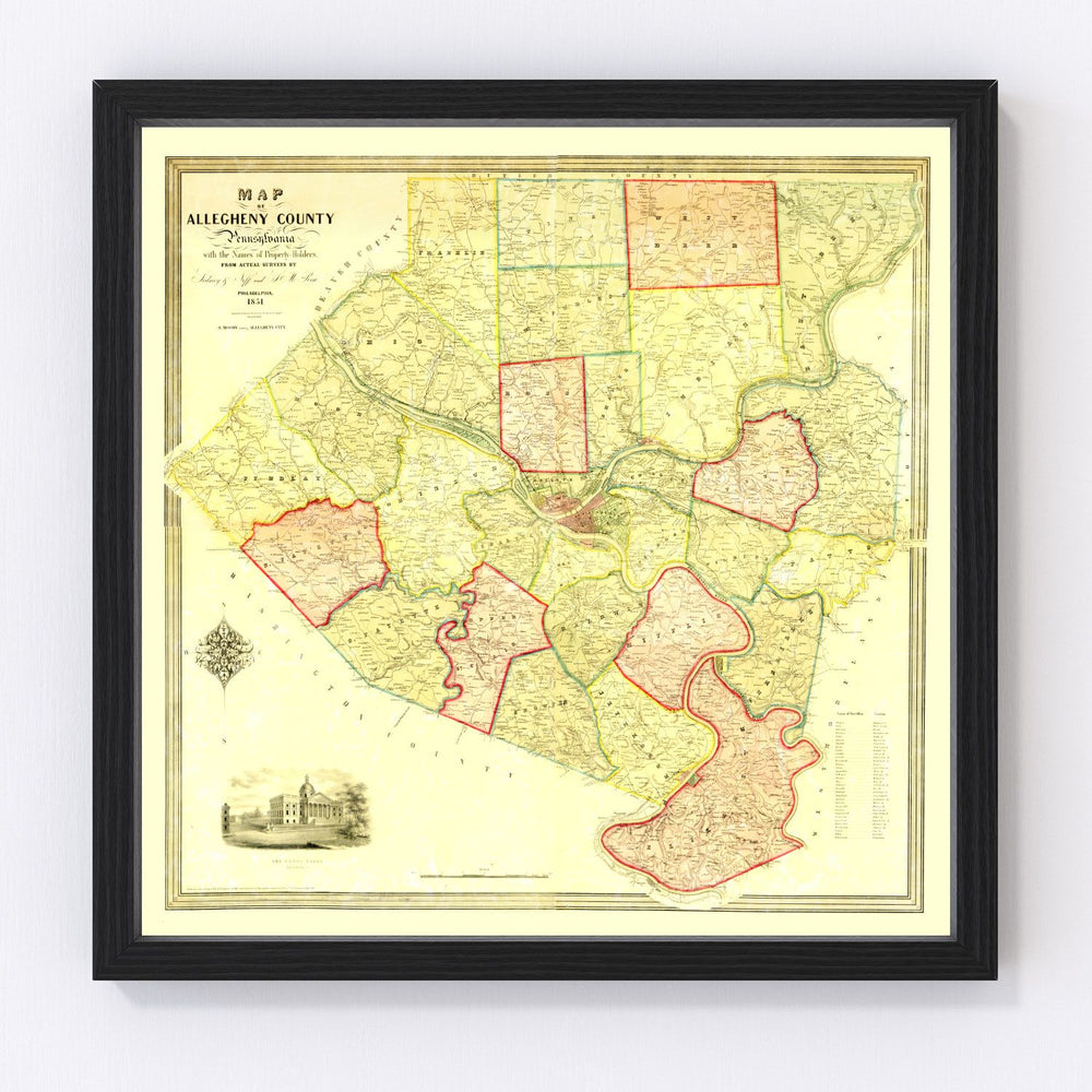 Allegheny County Vintage Map 1851