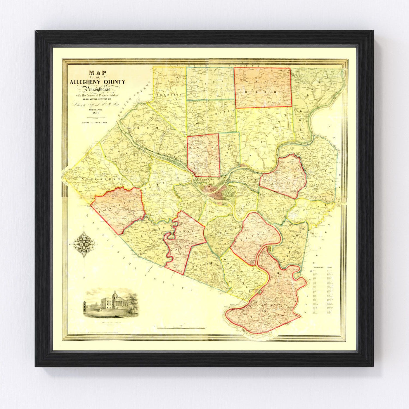 Allegheny County Vintage Map 1851